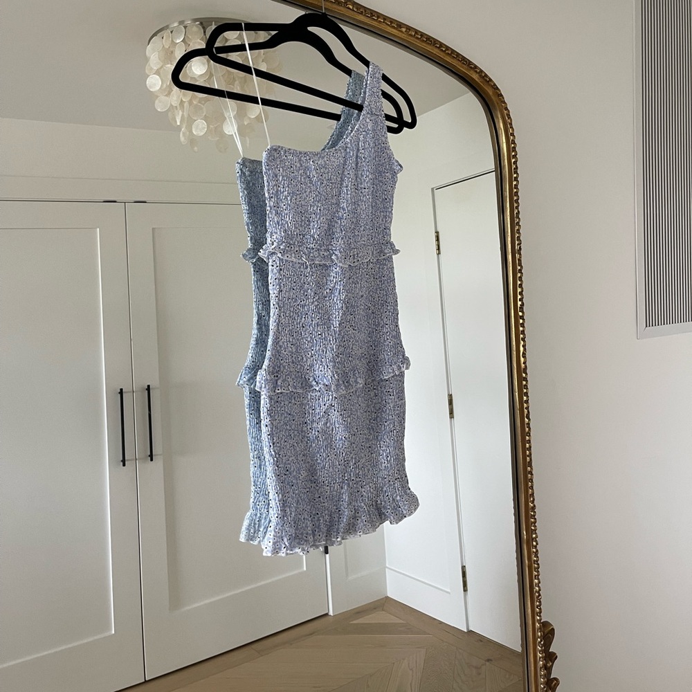 One Shoulder Blue Floral Dress